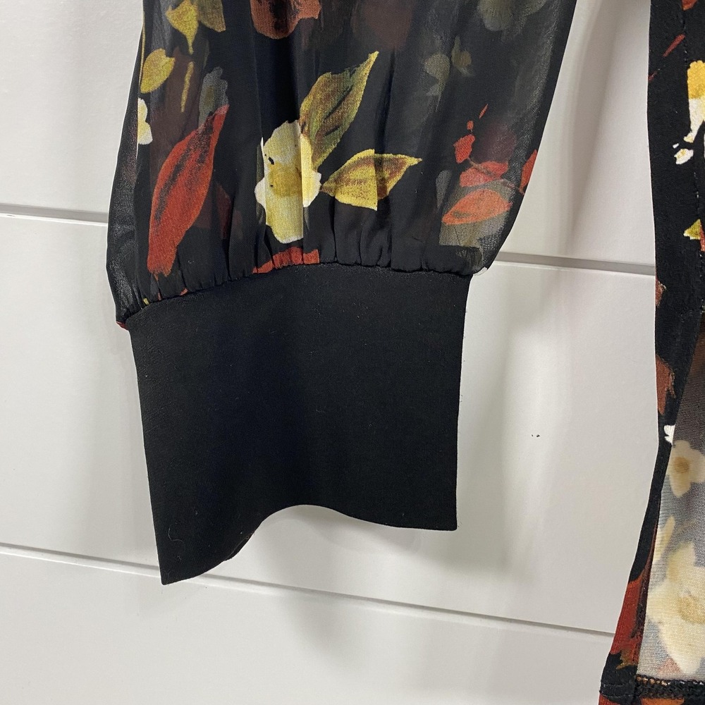 Susan Graver Blouse Womens 2X Floral LongSleeve Sheer Cuff Rhinestone Top Travel - Picture 2 of 12